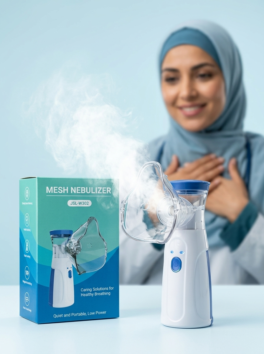 نبوليزر Mesh مع امرأة مغربية — Nébuliseur Mesh femme marocaine confiance médical
